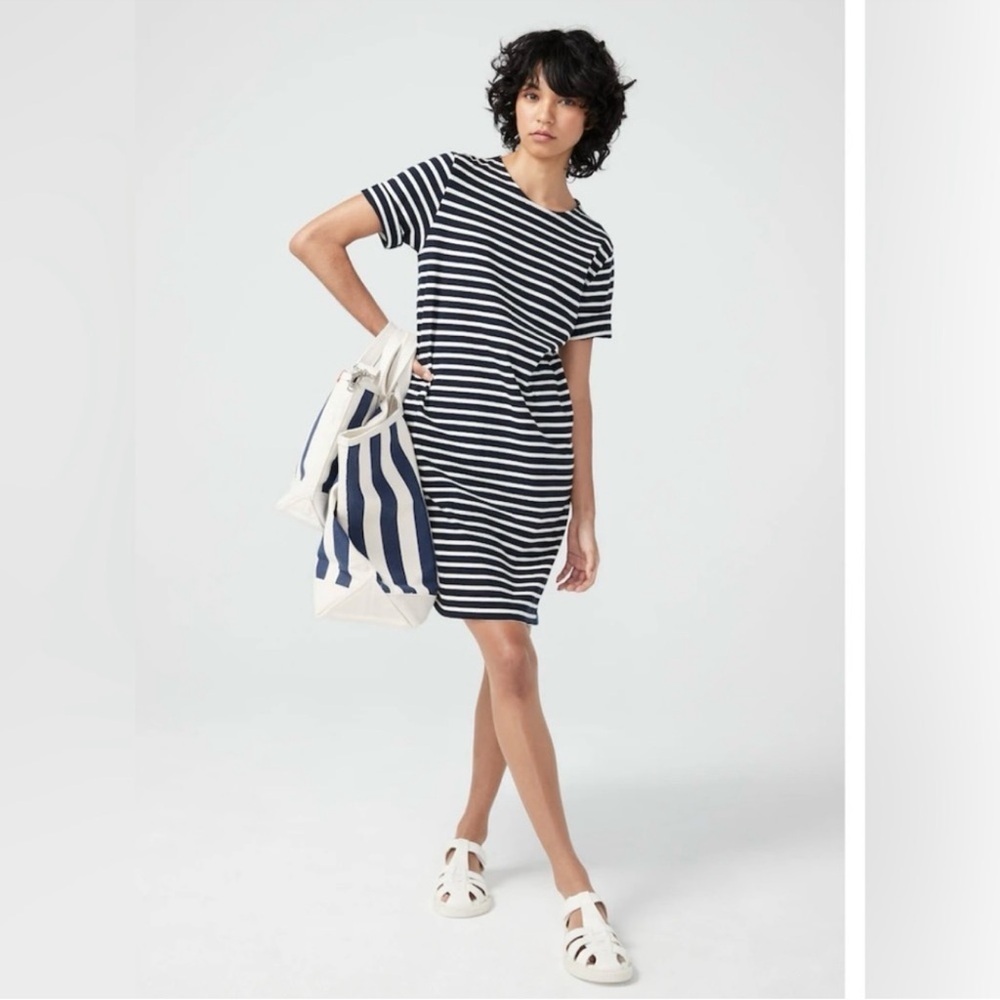 KULE Striped T-Shirt Dress Navy & Ivory XS 100% Cotton